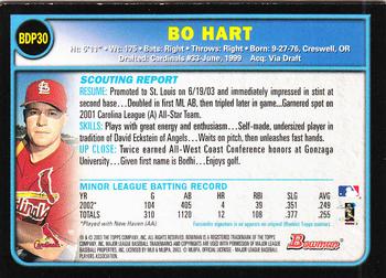 2003 Bowman Draft Picks & Prospects #BDP30 Bo Hart Back