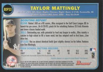 2003 Bowman Draft Picks & Prospects #BDP33 Taylor Mattingly Back