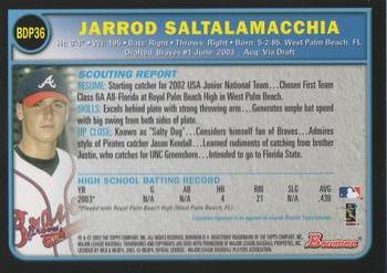 2003 Bowman Draft Picks & Prospects #BDP36 Jarrod Saltalamacchia Back