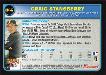 2003 Bowman Draft Picks & Prospects #BDP42 Craig Stansberry Back