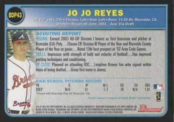 2003 Bowman Draft Picks & Prospects #BDP43 Jo Jo Reyes Back