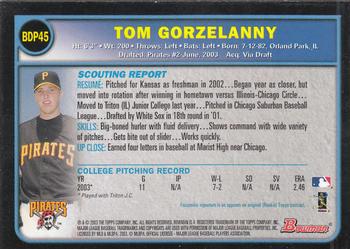 2003 Bowman Draft Picks & Prospects #BDP45 Tom Gorzelanny Back