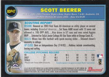 2003 Bowman Draft Picks & Prospects #BDP47 Scott Beerer Back
