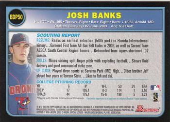2003 Bowman Draft Picks & Prospects #BDP50 Josh Banks Back