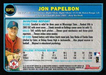 2003 Bowman Draft Picks & Prospects #BDP51 Jon Papelbon Back