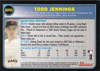 2003 Bowman Draft Picks & Prospects #BDP55 Todd Jennings Back
