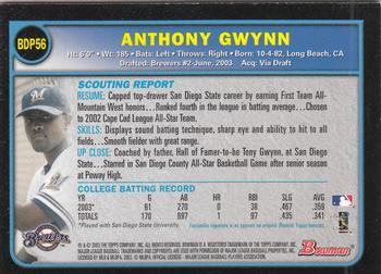 2003 Bowman Draft Picks & Prospects #BDP56 Anthony Gwynn Back