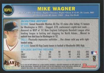 2003 Bowman Draft Picks & Prospects #BDP61 Mike Wagner Back