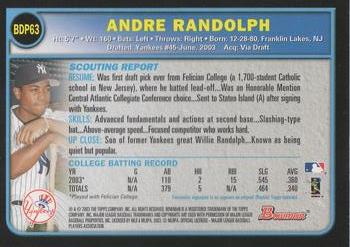 2003 Bowman Draft Picks & Prospects #BDP63 Andre Randolph Back