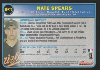 2003 Bowman Draft Picks & Prospects #BDP70 Nate Spears Back