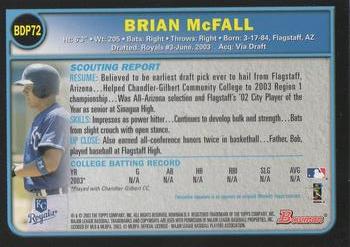 2003 Bowman Draft Picks & Prospects #BDP72 Brian McFall Back