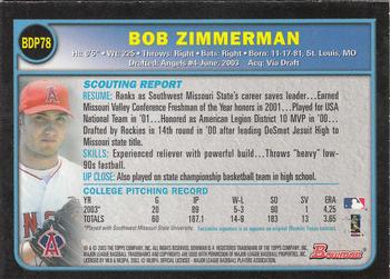 2003 Bowman Draft Picks & Prospects #BDP78 Bob Zimmerman Back
