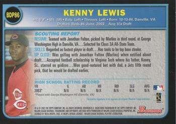 2003 Bowman Draft Picks & Prospects #BDP86 Kenny Lewis Back