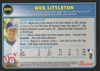 2003 Bowman Draft Picks & Prospects #BDP89 Wes Littleton Back