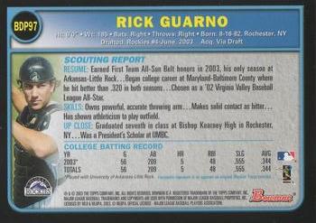 2003 Bowman Draft Picks & Prospects #BDP97 Rick Guarno Back
