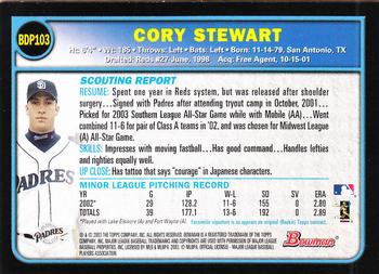 2003 Bowman Draft Picks & Prospects #BDP103 Cory Stewart Back