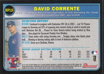 2003 Bowman Draft Picks & Prospects #BDP116 David Corrente Back