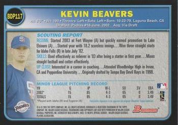 2003 Bowman Draft Picks & Prospects #BDP117 Kevin Beavers Back