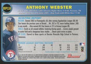 2003 Bowman Draft Picks & Prospects #BDP118 Anthony Webster Back