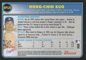 2003 Bowman Draft Picks & Prospects #BDP120 Hong-Chih Kuo Back