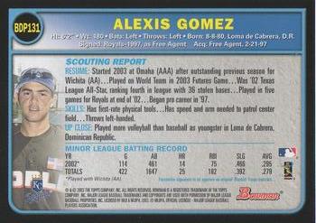 2003 Bowman Draft Picks & Prospects #BDP131 Alexis Gomez Back