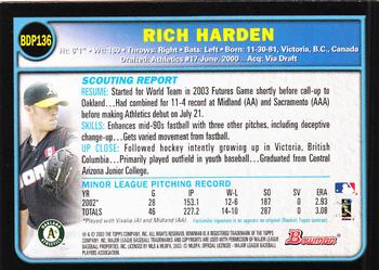 2003 Bowman Draft Picks & Prospects #BDP136 Rich Harden Back