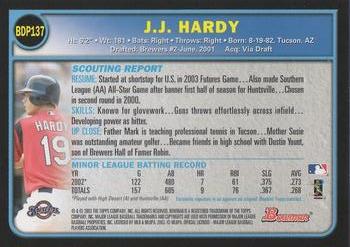 2003 Bowman Draft Picks & Prospects #BDP137 J.J. Hardy Back