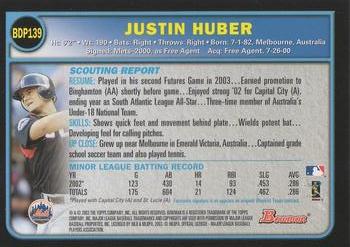 2003 Bowman Draft Picks & Prospects #BDP139 Justin Huber Back