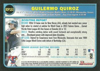 2003 Bowman Draft Picks & Prospects #BDP153 Guillermo Quiroz Back