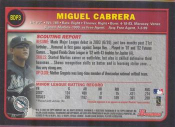 2003 Bowman Draft Picks & Prospects #BDP3 Miguel Cabrera Back
