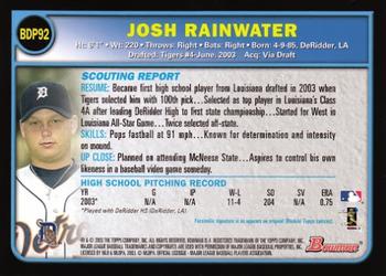 2003 Bowman Draft Picks & Prospects #BDP92 Josh Rainwater Back