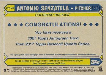 2017 Topps Update - 1987 Topps Baseball 30th Anniversary Autographs #87A-AS Antonio Senzatela Back