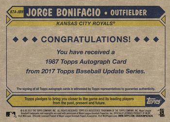 2017 Topps Update - 1987 Topps Baseball 30th Anniversary Autographs #87A-JBN Jorge Bonifacio Back