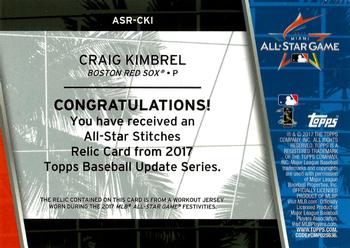 2017 Topps Update - All-Star Stitches Relics #ASR-CKI Craig Kimbrel Back
