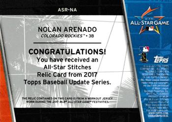 2017 Topps Update - All-Star Stitches Relics #ASR-NA Nolan Arenado Back