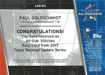 2017 Topps Update - All-Star Stitches Relics Orange #ASR-PG Paul Goldschmidt Back