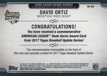 2017 Topps Update - Hank Aaron Award Commemorative Patch #HA-DO David Ortiz Back