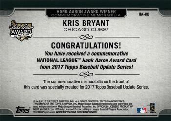 2017 Topps Update - Hank Aaron Award Commemorative Patch #HA-KB Kris Bryant Back