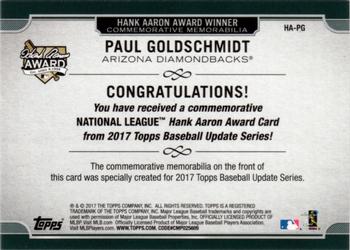 2017 Topps Update - Hank Aaron Award Commemorative Patch #HA-PG Paul Goldschmidt Back
