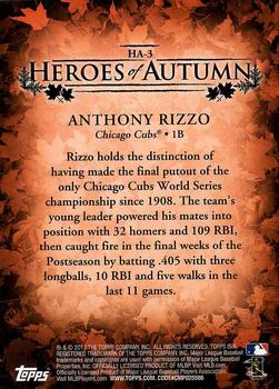2017 Topps Update - Heroes of Autumn #HA-3 Anthony Rizzo Back