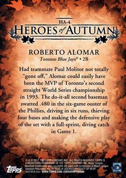 2017 Topps Update - Heroes of Autumn #HA-4 Roberto Alomar Back