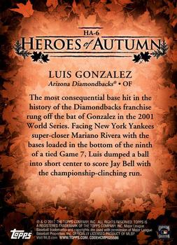 2017 Topps Update - Heroes of Autumn #HA-6 Luis Gonzalez Back