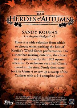 2017 Topps Update - Heroes of Autumn #HA-8 Sandy Koufax Back