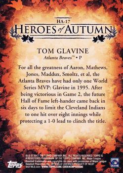 2017 Topps Update - Heroes of Autumn #HA-17 Tom Glavine Back
