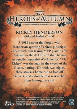 2017 Topps Update - Heroes of Autumn #HA-20 Rickey Henderson Back