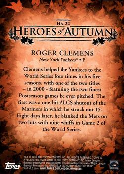 2017 Topps Update - Heroes of Autumn #HA-22 Roger Clemens Back