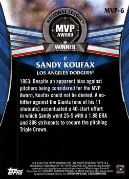 2017 Topps Update - MVP Award Winners #MVP-6 Sandy Koufax Back