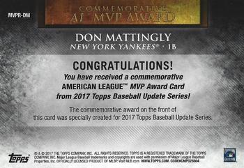 2017 Topps Update - MVP Award Commemorative Medallions #MVPR-DM Don Mattingly Back
