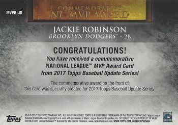 2017 Topps Update - MVP Award Commemorative Medallions #MVPR-JR Jackie Robinson Back
