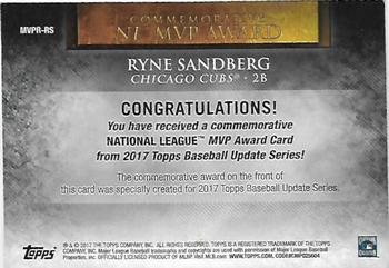 2017 Topps Update - MVP Award Commemorative Medallions #MVPR-RS Ryne Sandberg Back